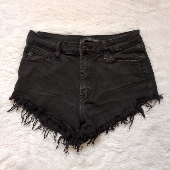 KanCan Pants - KanCan Distressed Raw Hem Denim Shorts Juniors Size 9 / 28 Black Casual Festival
